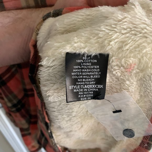 l. Luna 3X Coral Black Plaid faux shearling lined Plaid shirt NEW - Picture 4 of 4